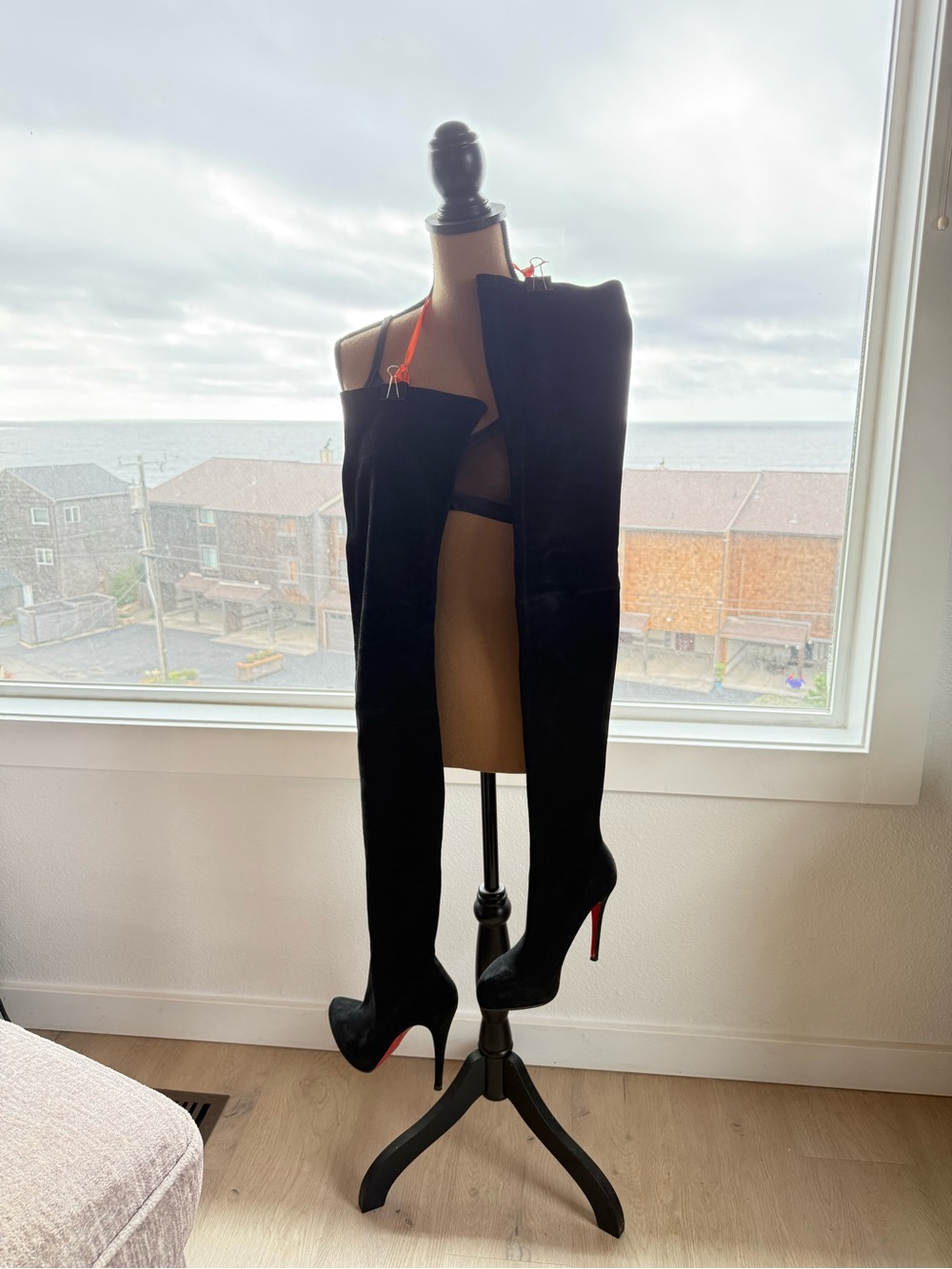 Christian Louboutin Black Over-the-Knee Suede Stiletto Boots